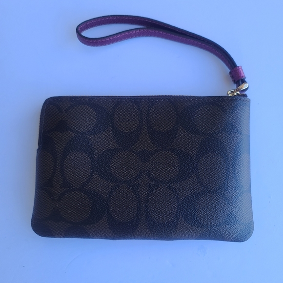 Coach Corner Zip Wristlet in Signature Canvas BROWN/ PURPLE MULTI - Picture 4 of 5